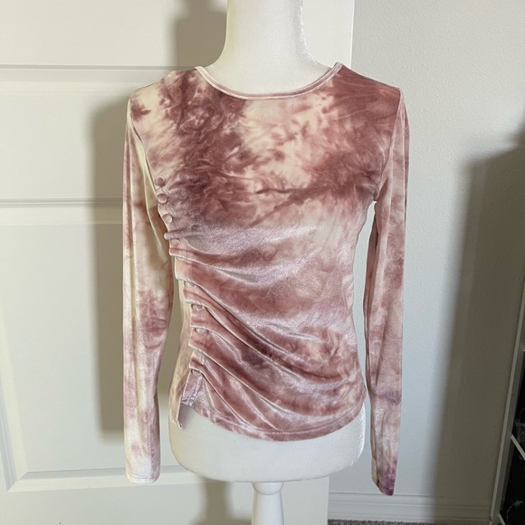 SHEIN Tops - NWOT SHEIN Pink and Cream Tie-Dye Ruched Blouse 6